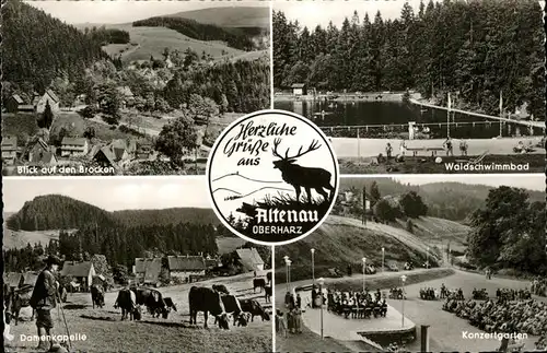 Altenau Harz Blick auf den Brocken Waldschwimmbad Viehtrieb Konzertgarten Kat. Altenau