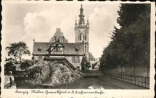 Danzig Westpreussen Mueller Gewerkshaus und Katharinenkirche Kat. Gdansk