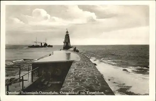 Swinemuende Ostseebad Westpommern Osternothafen Ostmolenkopf mit Torpedoboot Kat. Swinoujscie