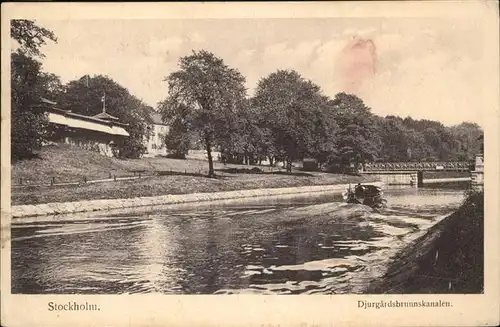 Stockholm Djurgardsbrunnskanalen Bruecke Boot Kat. Stockholm