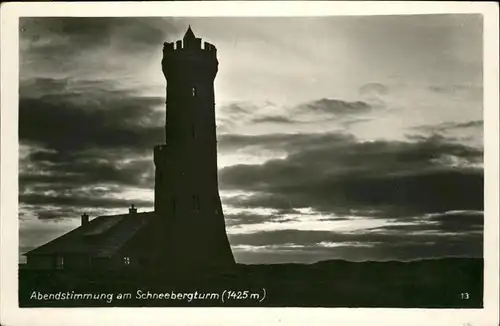 Glatz Niederschlesien Abendstimmung am Schneebergturm Kat. Klodzko