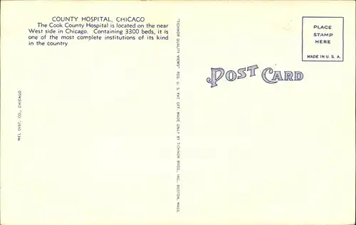 Chicago Illinois County Hospital Kuenstlerkarte Kat. Chicago