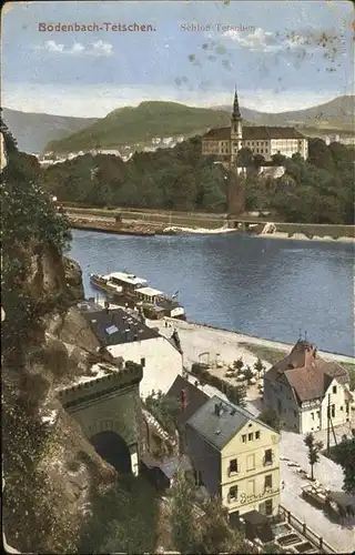 Tetschen Bodenbach Boehmen Schloss Elbe Schiff