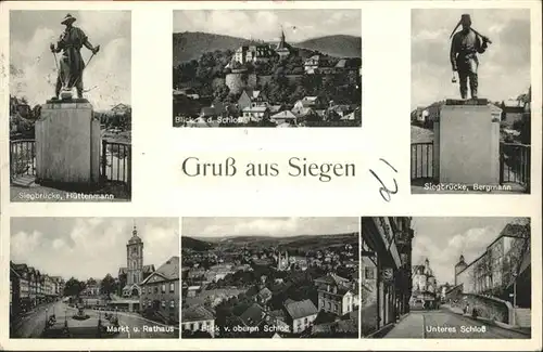 Siegen Westfalen Siegen Siegbruecke Huettenmann Schloss Bergmann Markt Rathaus  x / Siegen /Siegen-Wittgenstein LKR