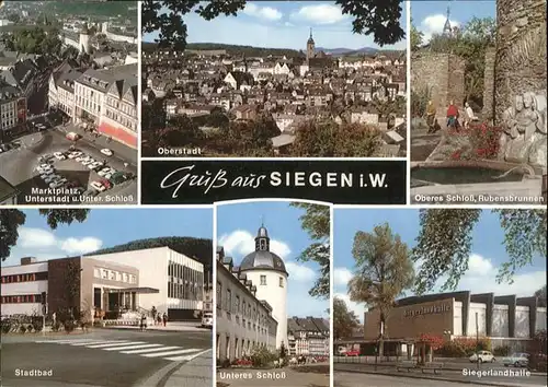 Siegen Westfalen Siegen Marktplatz Stadtbad Schloss Siegerlandhalle Rubensbrunnen * / Siegen /Siegen-Wittgenstein LKR