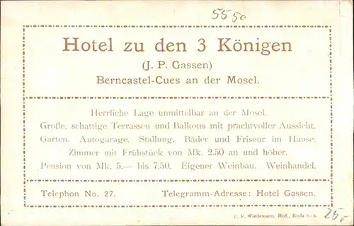 wb02419 Bernkastel-Kues Bernkastel-Kues Hotel zu den Drei Koenigen * Kategorie. Bernkastel-Kues Alte Ansichtskarten