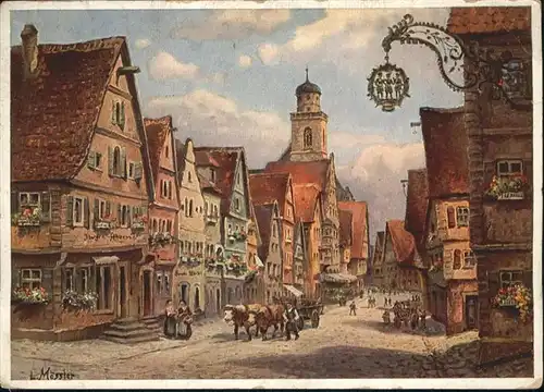 Dinkelsbuehl Giebelhaeuser Segringerstrasse nach einem Originalgemaelde von Ludwig Moessler x