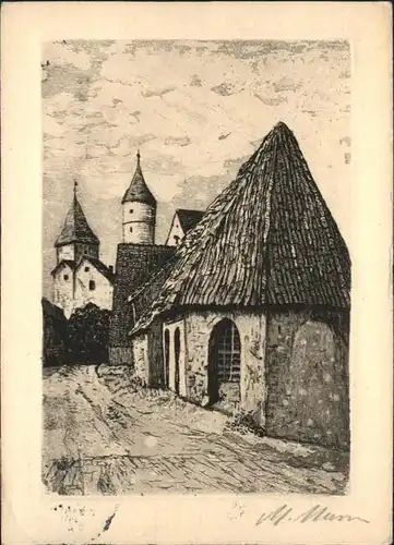Dinkelsbuehl Original Radierung Handabzug Dreikoenigskapelle Kapuzinerweg x