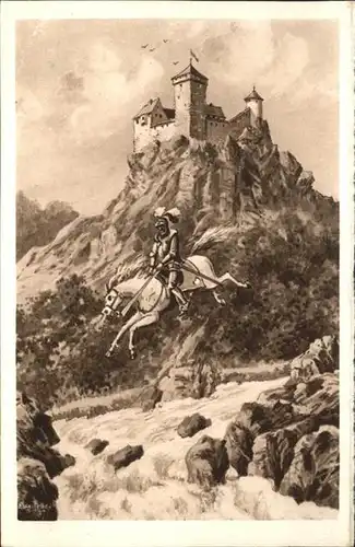 Altenahr Burg Pferd Ritter Fluss *