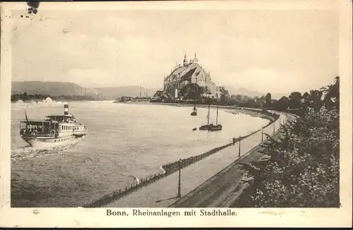 Bonn Rhein Rheinanlagen Stadthalle Schiff  / Bonn /Bonn Stadtkreis