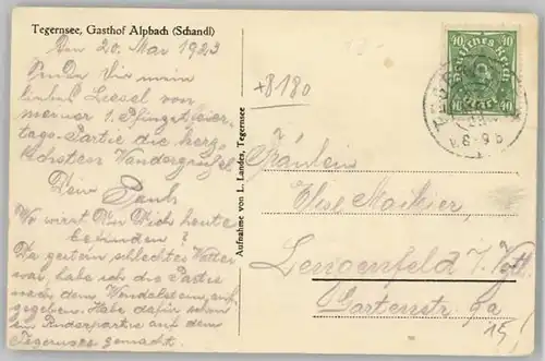 Tegernsee Gasthof Alpbach x 1923