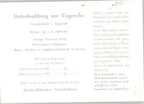 Tegernsee Tegernsee Fremdenheim Unterbuchberg Bad Wiessee ungelaufen ca. 1965 / Tegernsee /Miesbach LKR