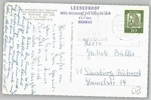 Tegernsee Hotel Restaurant Leeberghof x 1962