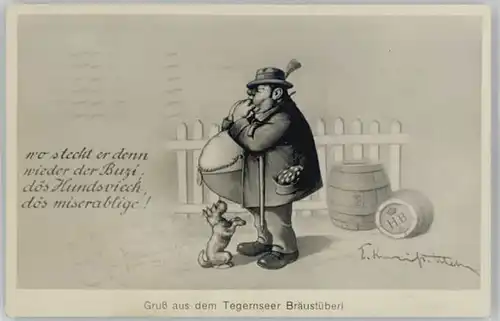 Tegernsee Braeustueberl Kuenstlerkarte x 1932
