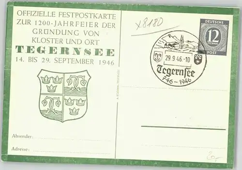 Tegernsee Festpostkarte  x 1946