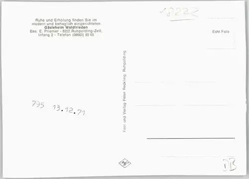 Ruhpolding Zell Gaesteheim Waldfrieden o 1971
