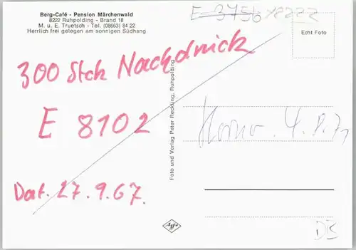 Ruhpolding Cafe Pension Maerchenwald o 1971