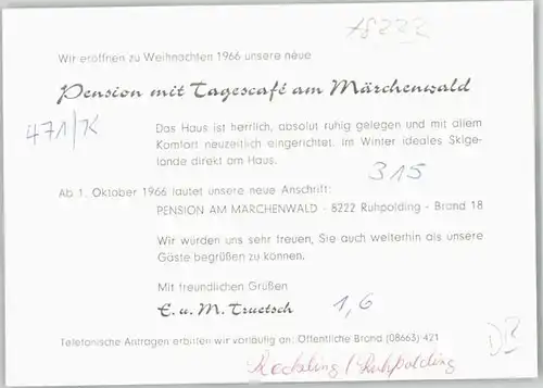 Ruhpolding Pension am Maerchenwald o 1966