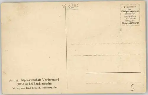 Berchtesgaden Berchtesgaden Wirtschaft Vorderbrand ungelaufen ca. 1920 / Berchtesgaden /Berchtesgadener Land LKR