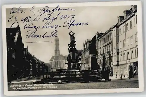 Augsburg Maximilianstrasse Herkulesbrunnen Ulrich Kirche Feldpost  x 1941