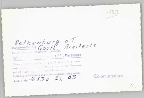 Rothenburg Tauber Gasthaus Breiterle o 1963