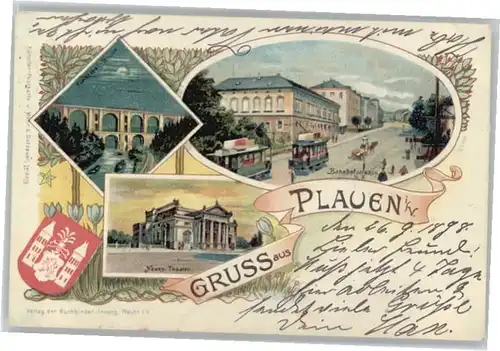 we57557 Plauen Vogtland Plauen Wappen Theater Bahnhofstrasse x Kategorie. Plauen Alte Ansichtskarten