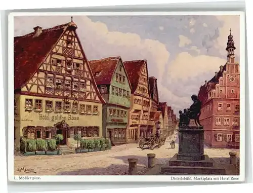 Dinkelsbuehl Marktplatz Hotel Rose Kuenstler L. Moessler *