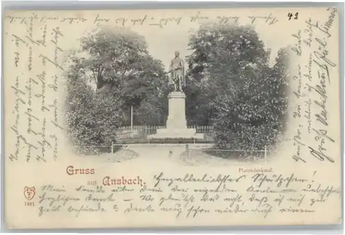 we62537 Ansbach Mittelfranken Ansbach Platen Denkmal x Kategorie. Ansbach Alte Ansichtskarten