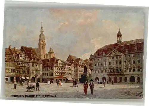 Coburg Marktplatz Rathaus Kuenstler N. Beraud *