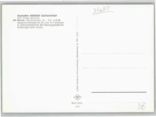 Herne Westfalen Herne Gaststaette Herner Buergerhof * / Herne /Herne Stadtkreis