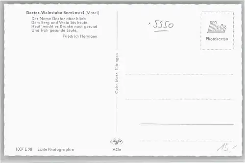 we85212 Bernkastel-Kues Bernkastel-Kues Doctor Weinstube * Kategorie. Bernkastel-Kues Alte Ansichtskarten