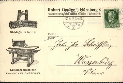 Nuernberg Robert George Kreissaegemaschinen Stehlager Auftrag / Nuernberg /Nuernberg Stadtkreis