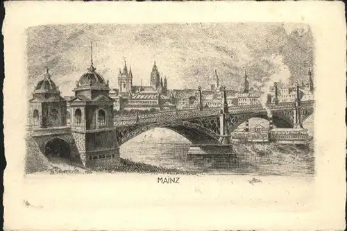 Mainz Rhein Bruecke Schaufelraddampfer / Mainz Rhein /Mainz Stadtkreis