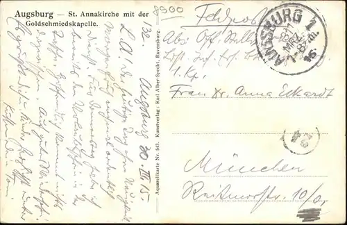 Augsburg St. Annakirche Goldschmiedskapelle Feldpost / Augsburg /Augsburg LKR