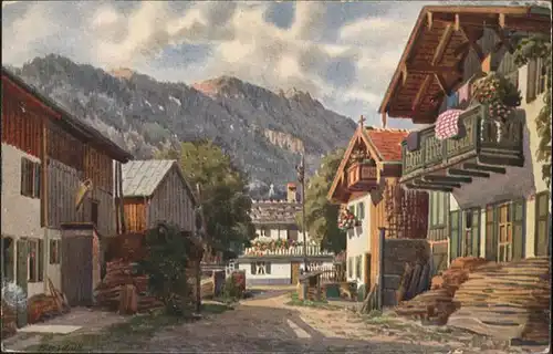 Oberammergau Untere Dorfstrasse Kuenstlerkarte V. Marschall / Oberammergau /Garmisch-Partenkirchen LKR