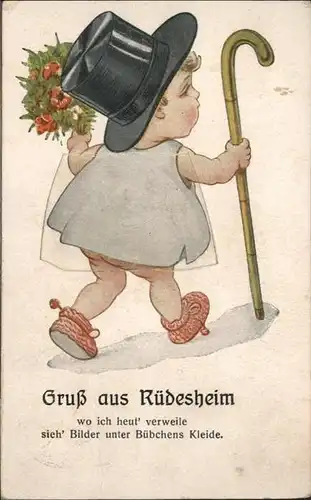 Ruedesheim Kind mit Zylinder Blumen Stock Buebchen Leporello Karte / Ruedesheim am Rhein /Rheingau-Taunus-Kreis LKR
