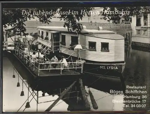 Hamburg Ruhende Insel
Restaurant Boeges Schiffchen / Hamburg /Hamburg Stadtkreis