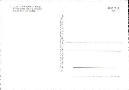 Bonn Rhein Villa Hammerschmidt Sitz Bundespraesident / Bonn /Bonn Stadtkreis