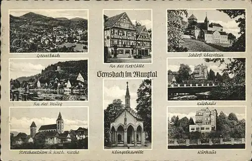 Gernsbach Schloss Aberstein Kurhaus  Klingelkapelle Kirche  Storchenturm  / Gernsbach /Rastatt LKR