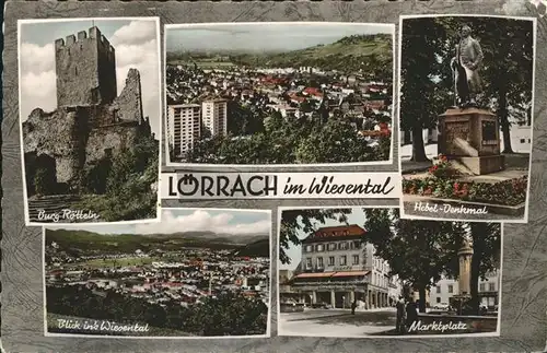 Loerrach Burg Roetteln Hebel-Denkmal Marktplatz Panorama / Loerrach /Loerrach LKR