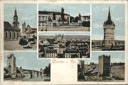 Worms Wasserburg Stadtmauer Ernst Ludwig Bruecke Domm Dreifaltigkeits Kirche  Luther Denkmal  / Worms /Worms Stadtkreis