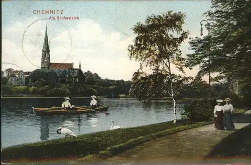 Chemnitz Schlossteich Boot Schwan / Chemnitz /Chemnitz Stadtkreis