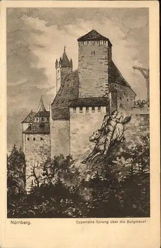 Nuernberg Epperleins Sprung ueber Burgmauer / Nuernberg /Nuernberg Stadtkreis