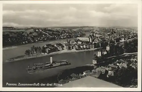 Passau Zusammenfluss drei Fluesse Schiff / Passau /Passau LKR