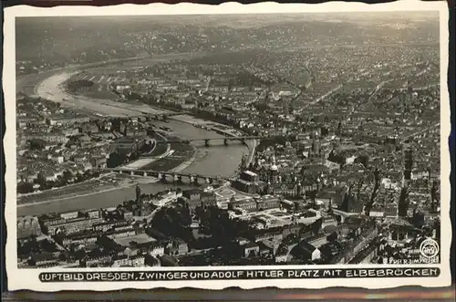 Dresden Fliegeraufnahme Zwinger A.H. Platz Elbebruecke / Dresden /Dresden Stadtkreis