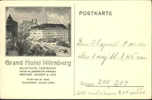 Nuernberg Grand Hotel Palasthotel / Nuernberg /Nuernberg Stadtkreis