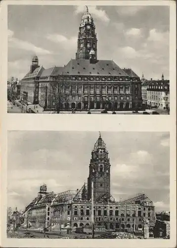 Dresden Rathaus Zerstoerung  / Dresden Elbe /Dresden Stadtkreis