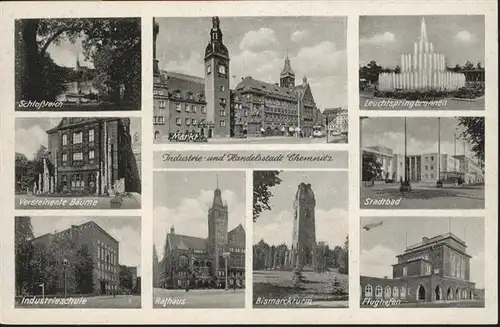 Chemnitz Schlossteich, Versteinerte Baeume, Rathaus, Markt, Stadtbad, Bismarckturm, Flughafen, Leuchtspringbrunnen / Chemnitz /Chemnitz Stadtkreis