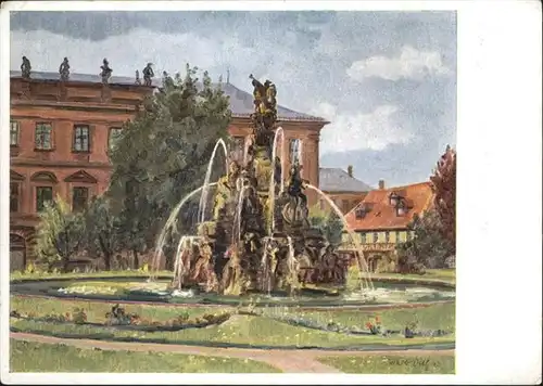 Erlangen Hugenottenbrunnen Markgrafen Schloss Kuenstler Jakob Dietz / Erlangen /Erlangen Stadtkreis