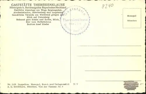 Berchtesgaden Gaststaette theresienklause
Hintergein
Untersberg / Berchtesgaden /Berchtesgadener Land LKR